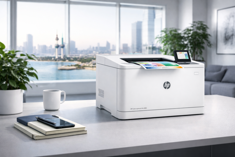 Modern office setup with HP Color LaserJet Pro 3303 in Kuwait 2026